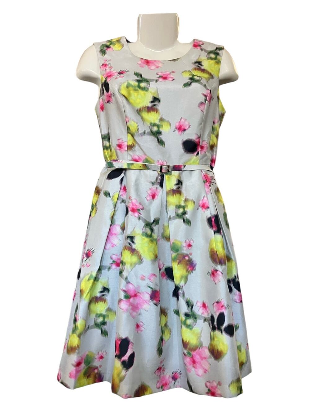 Liz Claiborne Women's Multicolor Floral Lined Belted Sleeveless Dress | Size 10